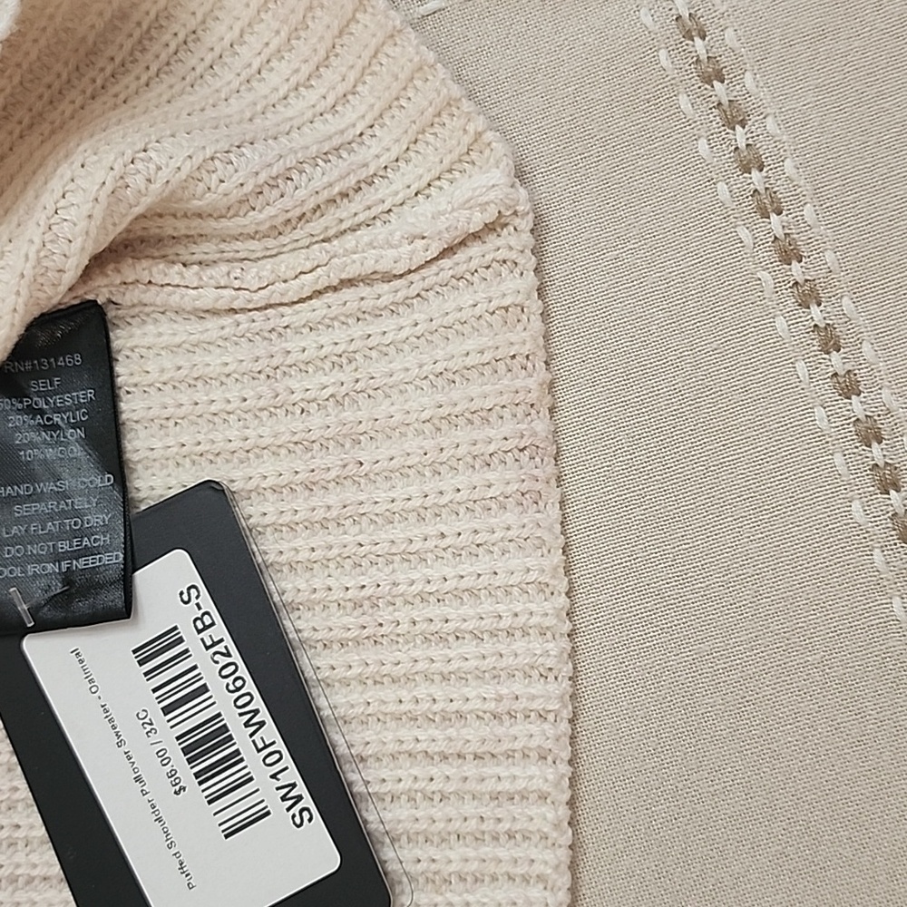 Fate knit sweater size S oatmeal puffed shoulder pullover longsleeve - Picture 12 of 12